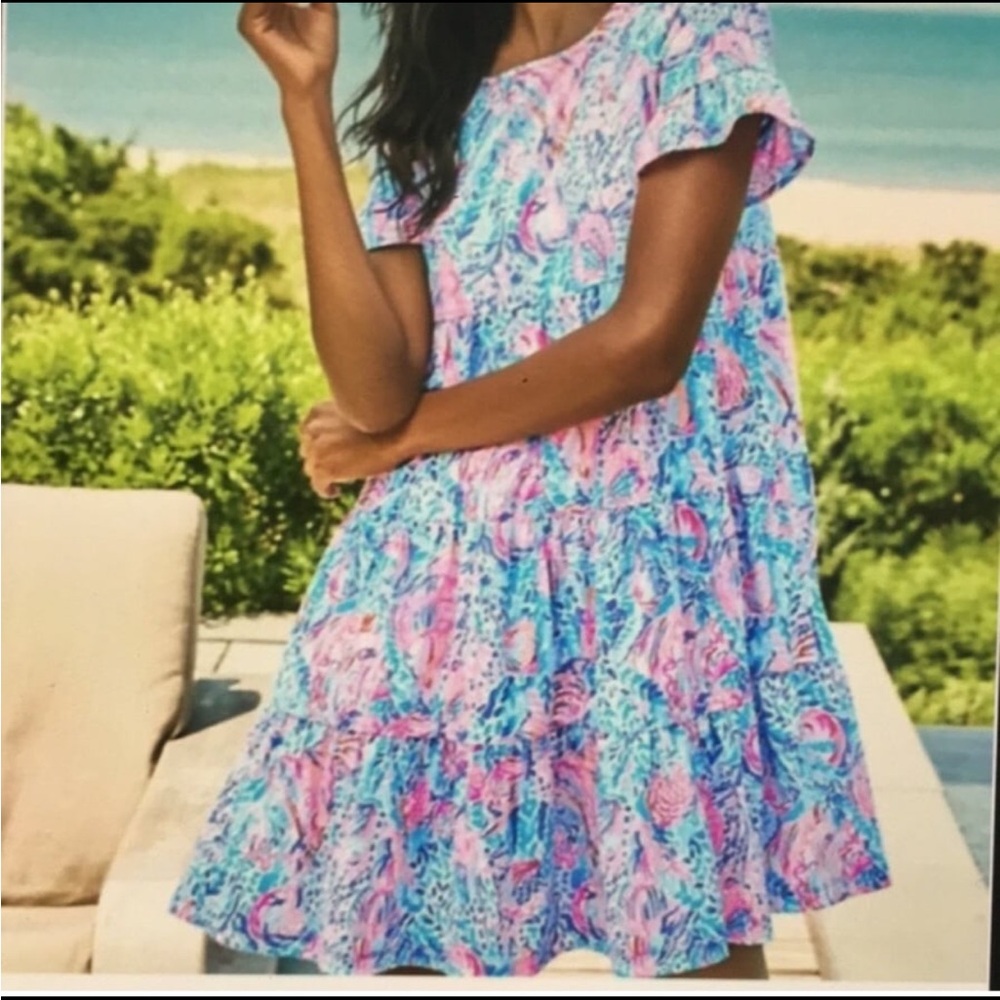 New Lilly Pulitzer Geanna Flutter Sleeve Green Ruffled Smocked Dress - Picture 14 of 14